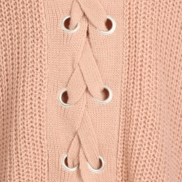 Peach full lace up knit sweater - Picture 2 of 6